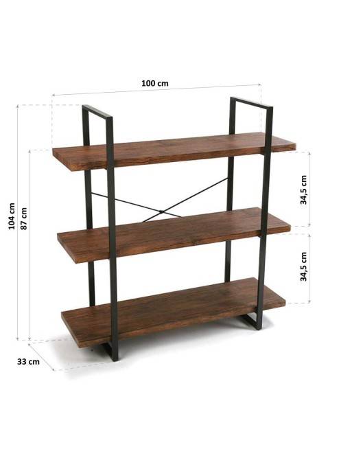 Metal shelf with 3 wooden shelves (XL - Black) Metal shelf with 3 wooden shelves (XL - Black)