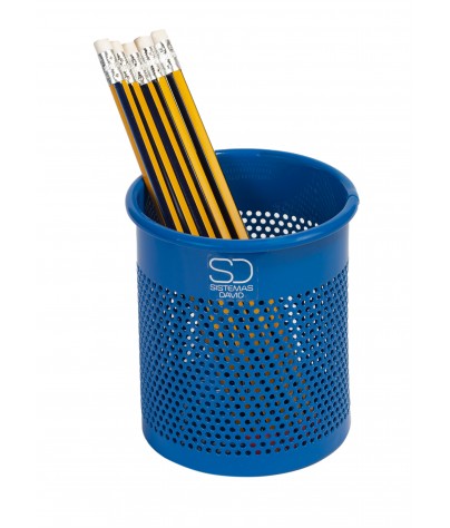 Blue metallic pencil holder or pen holder (10,5 x 9.5 cm)