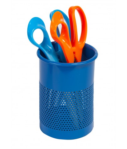 Pot à crayons ou porte-stylo métallique bleu (13,5 x 9,5 cm)