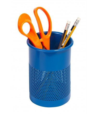 Pot à crayons ou porte-stylo métallique bleu (13,5 x 9,5 cm)