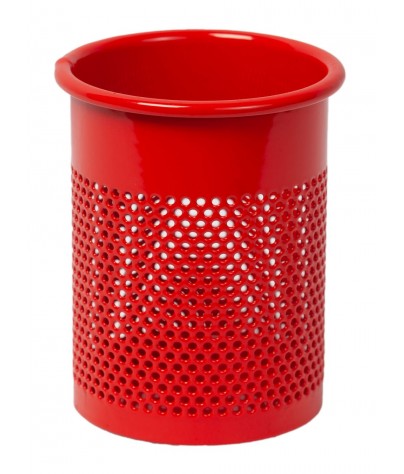 Pot à crayons ou porte-stylo métallique rouge (10,5 x 9,5 cm)
