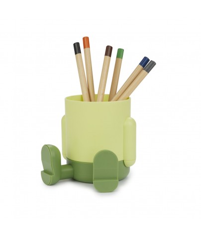 Green plastic pencil holder or pen holder
