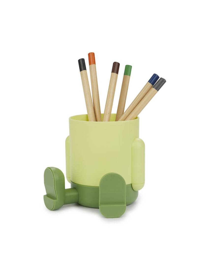 Green plastic pencil holder or pen holder