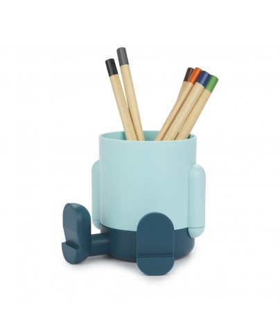 Blue plastic pencil holder or pen holder