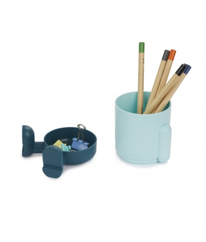 Pot à crayons ou porte-stylo en plastique bleu