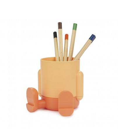 Orange plastic pencil holder or pen holder