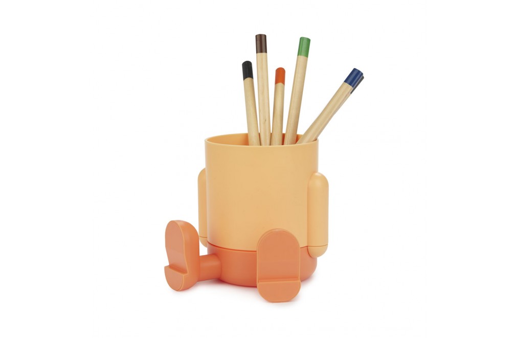 Orange plastic pencil holder or pen holder