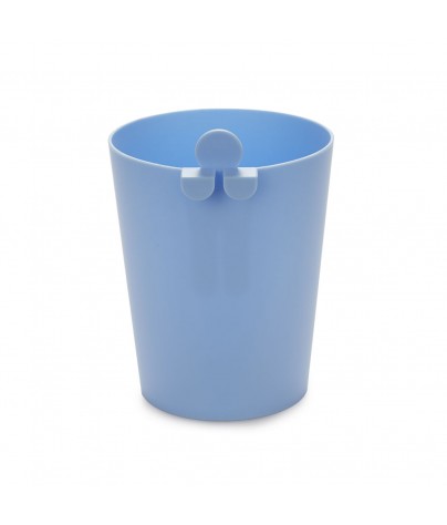 Blue plastic trash can....