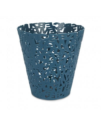 Blue plastic trash can. Model Letters
