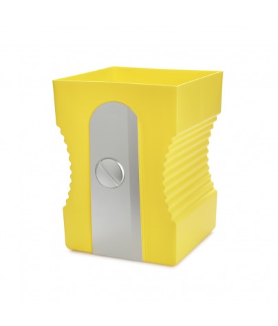 Plastic trash bin in yellow. Pencil sharpener model