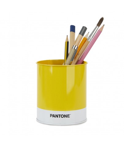Yellow metallic pencil holder or pen holder. Pantone Model