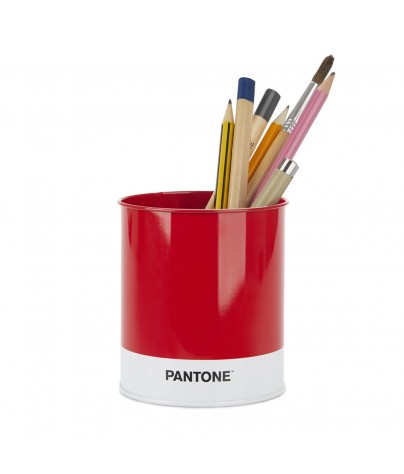 Red metallic pencil holder or pen holder. Pantone Model