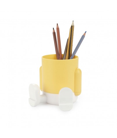 Portalápices o Lapicero de plástico color amarillo / blanco.