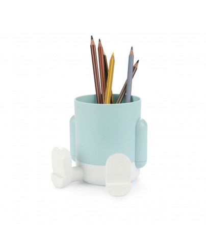 Plastic pencil holder or pen holder (light blue/white)