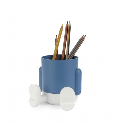 Plastic pencil holder or pen holder (blue/white)