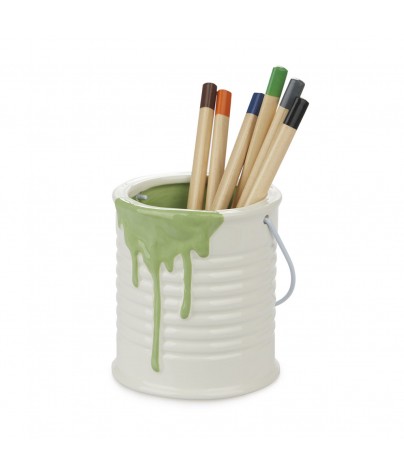 Pot à crayons ou porte-stylo en céramique. Modèle Peintre (vert)