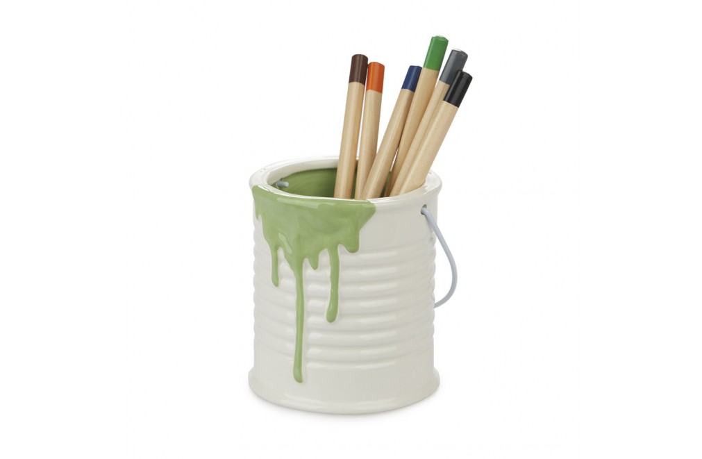 Pot à crayons ou porte-stylo en céramique. Modèle Peintre (vert)