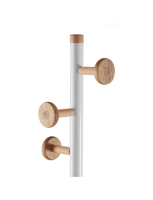 Portemanteau métallique avec 8 patères (blanc/bois) Portemanteau métallique avec 8 patères (blanc/bois)