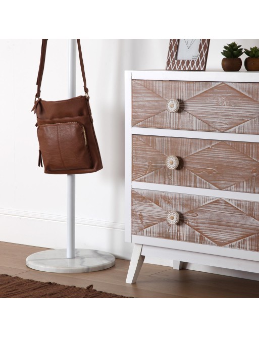 Metal coat rack with 8 hooks (white / wood)