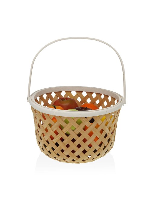 NATURAL WOOD FRUIT BOWL WITH WHITE HANDLE 28.5x18 cm NATURAL WOOD FRUIT BOWL WITH WHITE HANDLE 28.5x18 cm