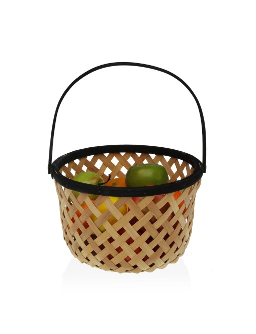 FRUIT BOWL IN NATURAL WOOD AND BLACK HANDLE 28.5x18 cm FRUIT BOWL IN NATURAL WOOD AND BLACK HANDLE 28.5x18 cm