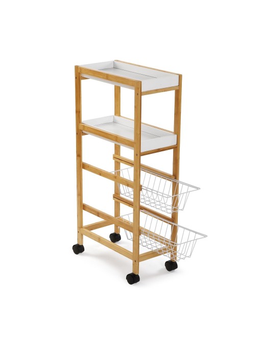 Cart with wheels with 2 baskets and 2 shelves, Bamboo model
