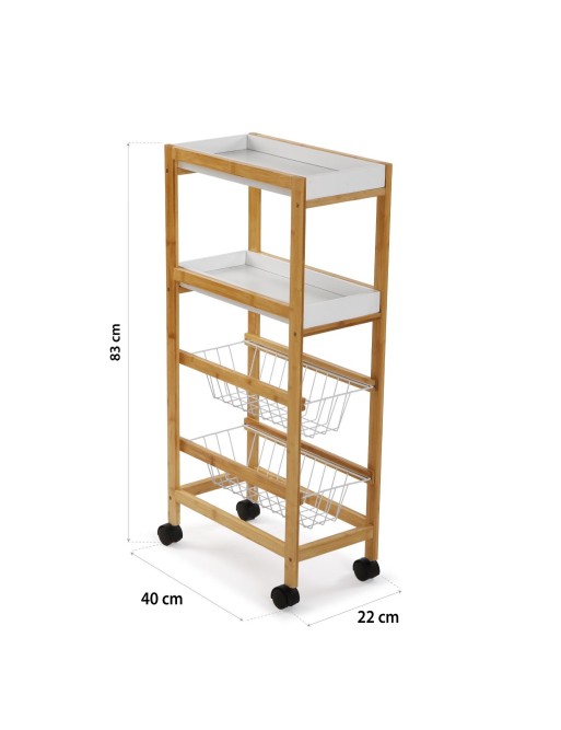 Cart with wheels with 2 baskets and 2 shelves, Bamboo model