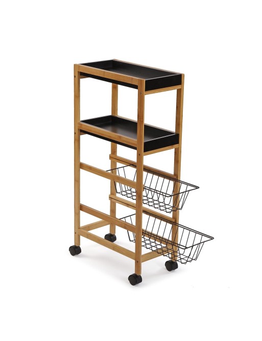 Cart with wheels with 2 baskets and 2 shelves, Bamboo model (black)