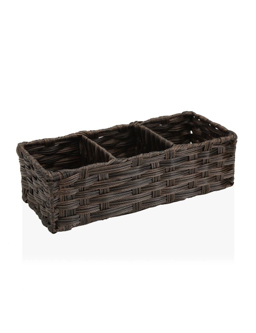 BASKET WITH 3 COMPARTMENTS IN DARK BROWN