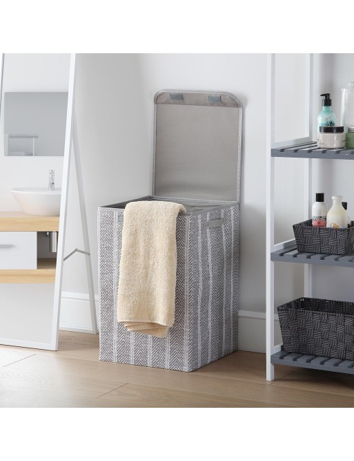 CESTA PARA LA ROPA CON TAPA COLOR GRIS/BLANCO 53X35X35 CM