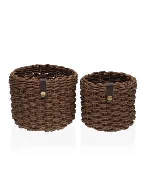 SET DE 2 CESTAS COLOR MARRON REDONDAS MODELO OLIVER