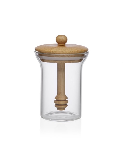 POT DE MIEL EN BAMBOU ET CRISTAL 14,5 cm