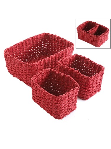 SET OF 3 BRAIDED RED BASKETS