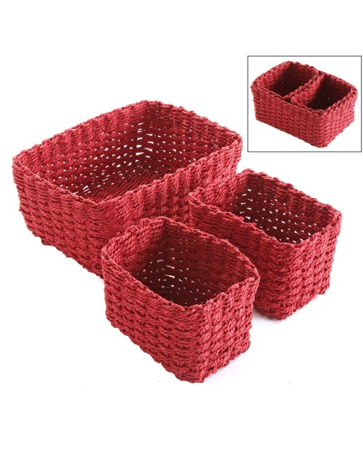 SET DE 3 CESTAS TRENZADAS COLOR ROJAS