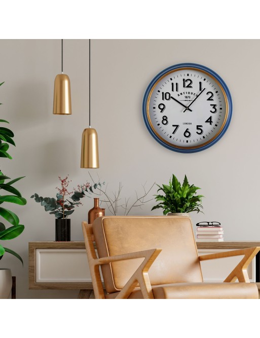 BLUE AND GOLD METALLIC WALL CLOCK 42 CM ALONSO MODEL