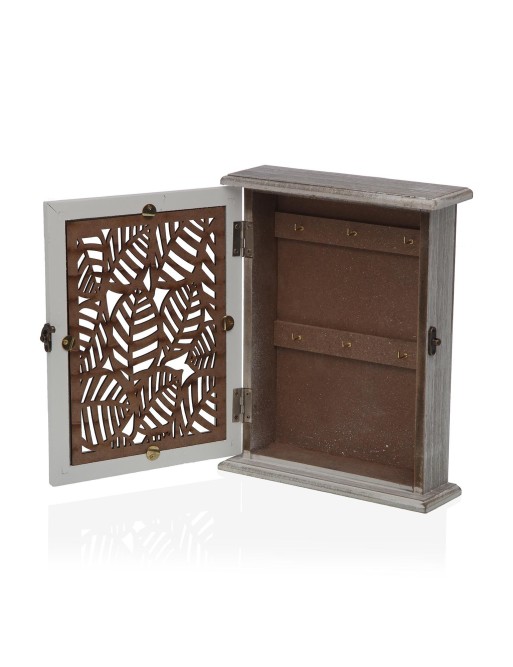 WOODEN BOX HANGS KEYS WHITE MODEL LEAVES