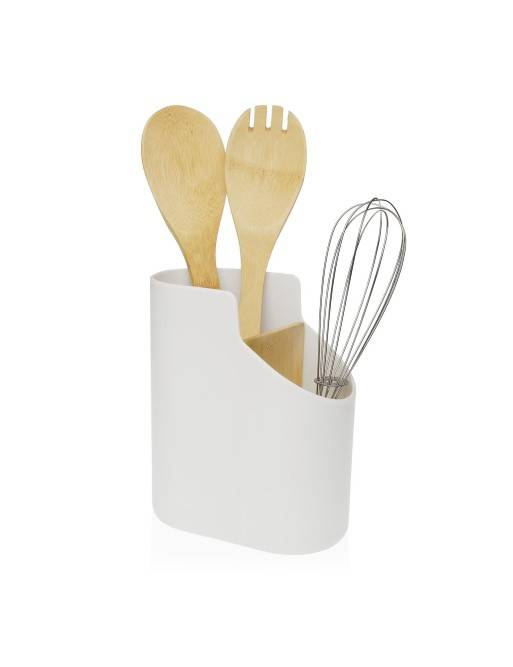 WHITE ABS AND BAMBOO UTENSIL HOLDER WHITE ABS AND BAMBOO UTENSIL HOLDER