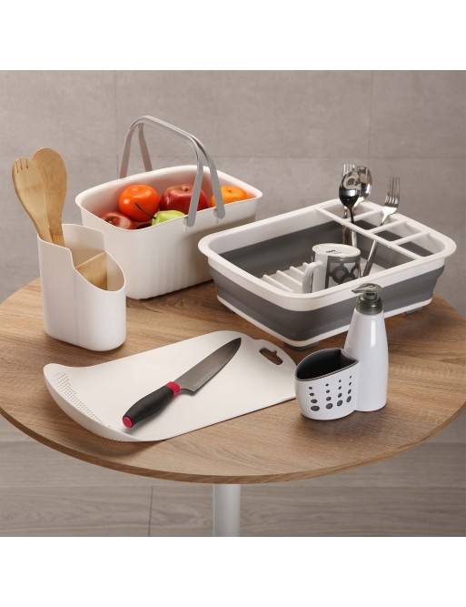 WHITE ABS AND BAMBOO UTENSIL HOLDER WHITE ABS AND BAMBOO UTENSIL HOLDER