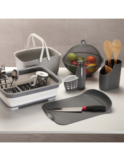 GREY ABS AND BAMBOO UTENSIL HOLDER