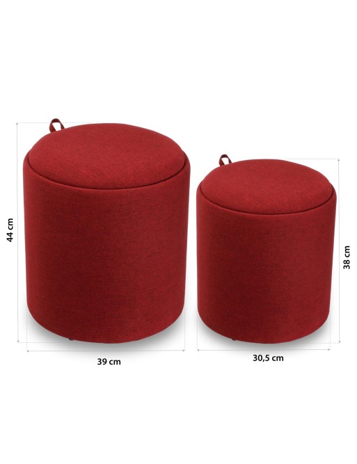 SET OF 2 PUFFS WITH RED CHLOR TRAY OLIVER MODEL