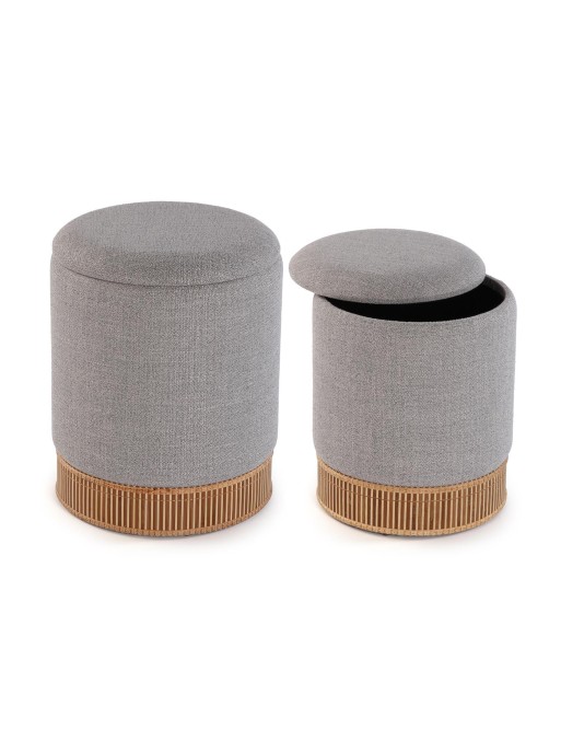 SET AUS 2 POUFS MIT HELLGRAUER AUFBEWAHRUNG MODELL ERIK