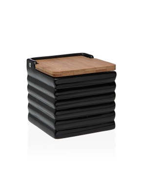 SALERO CUADRADO NEGRO CON TAPA BAMBÚ MODELO VIKI