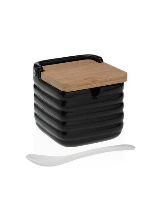 BLACK SUGAR BOWL WITH BAMBOO LID VIKI MODEL BLACK SUGAR BOWL WITH BAMBOO LID VIKI MODEL