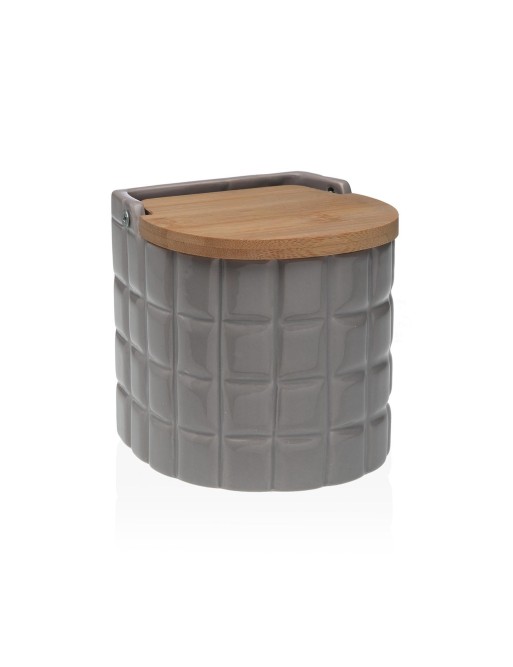 SALIÈRE RONDE GRISE AVEC COUVERCLE EN BAMBOU MODÈLE DERIN SALIÈRE RONDE GRISE AVEC COUVERCLE EN BAMBOU MODÈLE DERIN