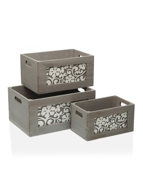 SET DE 3 CAJAS DE MADERA COLOR GRIS MODELO ALUR