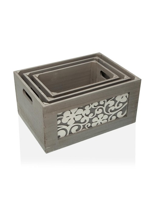 SET OF 3 GRAY WOODEN BOXES MODEL ALUR
