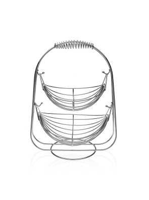 CORBEILLE À FRUITS EN ACIER CHROMÉ AVEC DEUX CORBEILLES 37x30 cm
