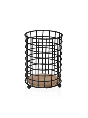 PORTAUTENSILIOS METALICO NEGRO Y MADERA MODELO VARILLA