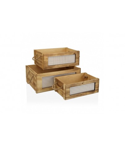 SET OF 3 WOODEN BOXES GRID...
