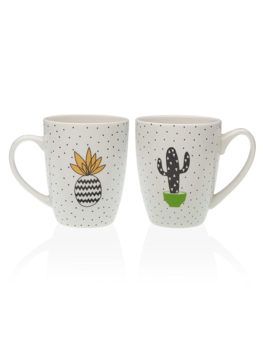 PACK DE DOS TAZAS MODELO PIÑA Y CACTUS PACK DE DOS TAZAS MODELO PIÑA Y CACTUS